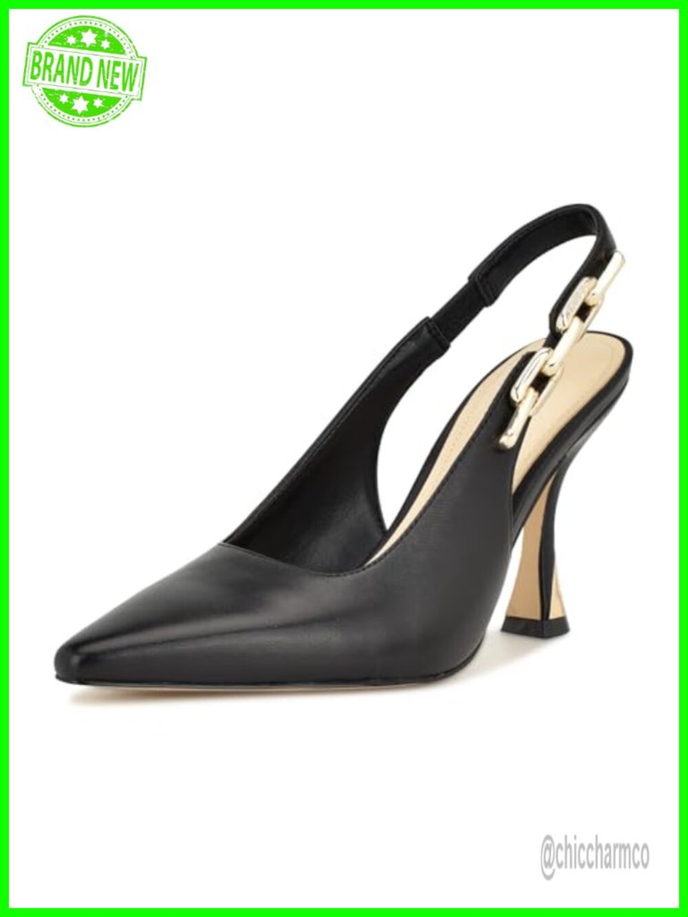 Nine West Veroni Pointed Toe Slingback Stiletto Heel Gold Chain